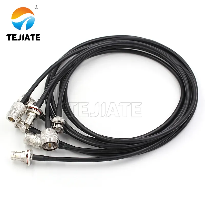 A pre-assembled cable jumper with an SMA connector on one end and a BNC connector on the other. A pre-assembled cable jumper with an SMA connector on one end and a BNC connector on the other.