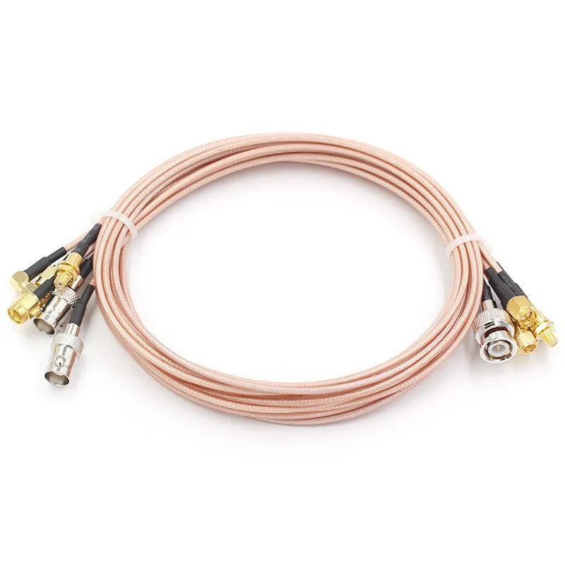 Illustration showing various RF connector types (SMA, BNC, N, MMCX) and how adapter cables bridge mismatches Illustration showing various RF connector types (SMA, BNC, N, MMCX) and how adapter cables bridge mismatches