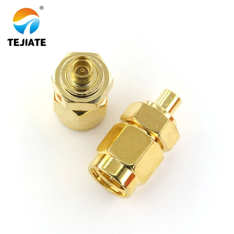 A close-up product photo or cross-sectional view of a rigid MMCX female to SMA female adapter (barrel adapter). A close-up product photo or cross-sectional view of a rigid MMCX female to SMA female adapter (barrel adapter).