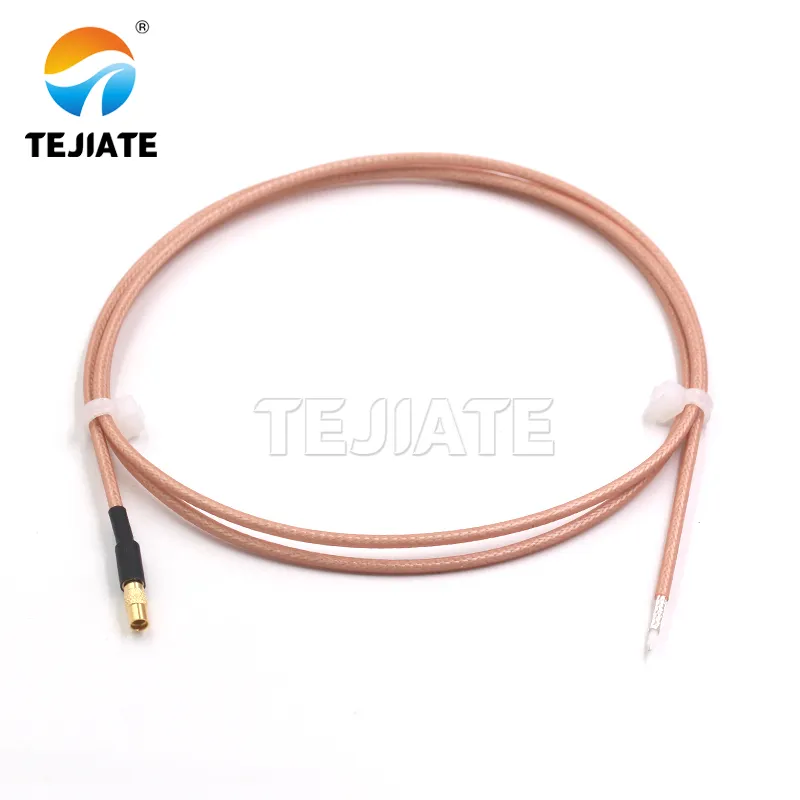 A close-up image of an MMCX to SMA pigtail cable, showing its MMCX female connector on one end and SMA male connector on the other, typically made of flexible coaxial cable like RG316. A close-up image of an MMCX to SMA pigtail cable, showing its MMCX female connector on one end and SMA male connector on the other, typically made of flexible coaxial cable like RG316.