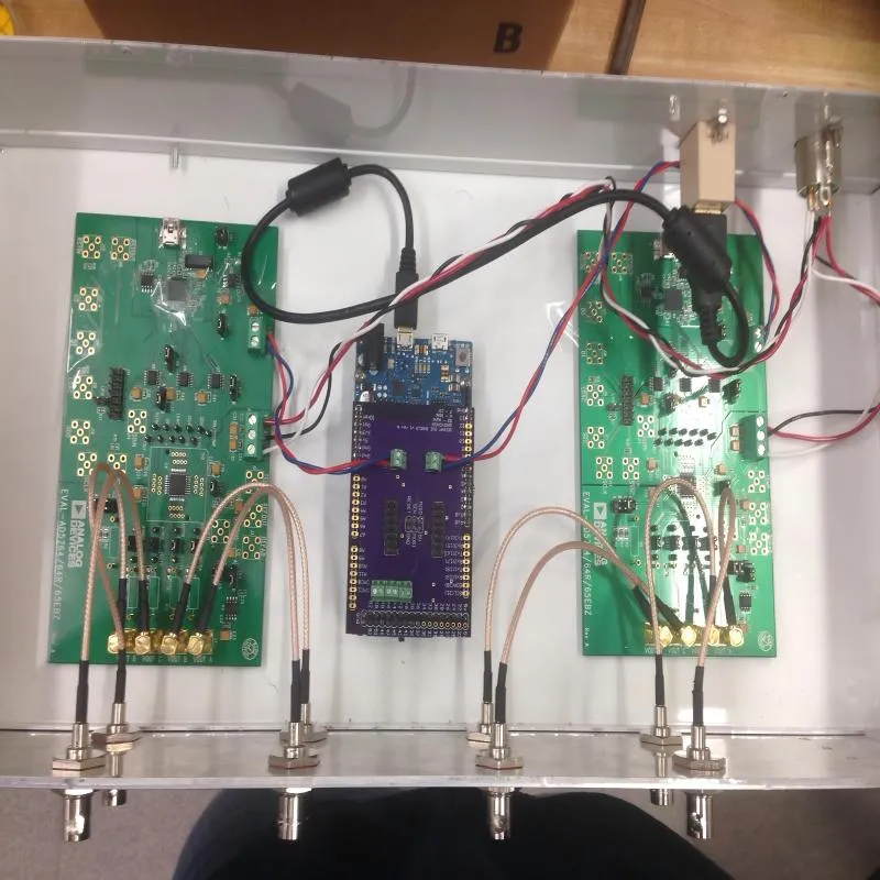 Modern 50 ohm coaxial cable assembly with SMA connectors, showcasing flexible construction Modern 50 ohm coaxial cable assembly with SMA connectors, showcasing flexible construction