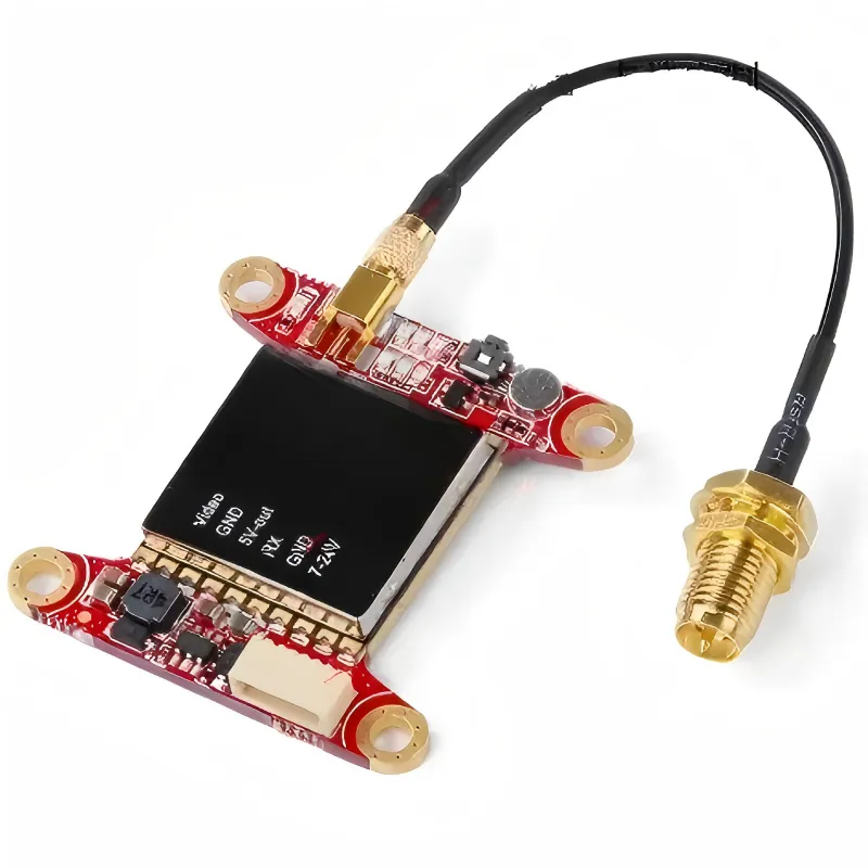 An internal product layout schematic showing the complete physical connection path between an RF module, its onboard MMCX connector, a short cable, the SMA interface on the enclosure, and an external antenna. An internal product layout schematic showing the complete physical connection path between an RF module, its onboard MMCX connector, a short cable, the SMA interface on the enclosure, and an external antenna.