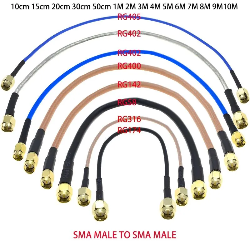 Close‑up of an SMA male to SMA male coaxial cable assembly Close‑up of an SMA male to SMA male coaxial cable assembly