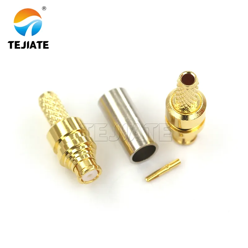 Close-up image or cross-section of an SMP female connector, showing its physical structure such as the center receptacle, outer conductor, and snap-on receiving mechanism. Close-up image or cross-section of an SMP female connector, showing its physical structure such as the center receptacle, outer conductor, and snap-on receiving mechanism.