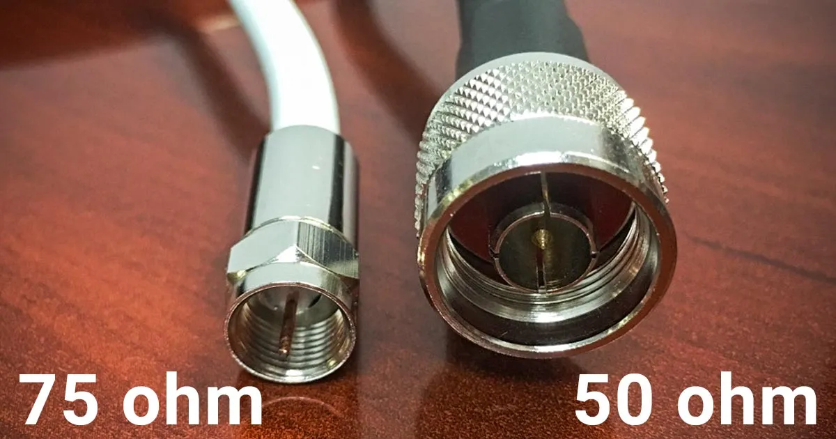 Side-by-side comparison of 50-ohm and 75-ohm coaxial cables, highlighting subtle differences in dielectric and dimensions Side-by-side comparison of 50-ohm and 75-ohm coaxial cables, highlighting subtle differences in dielectric and dimensions
