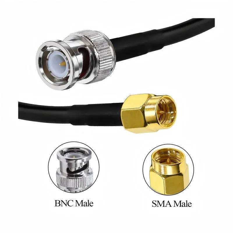 Diagram showing BNC instrument connected to SMA device via BNC to SMA cable Diagram showing BNC instrument connected to SMA device via BNC to SMA cable