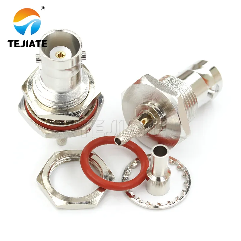 BNC female connector (jack) showing smooth outer shell with slots and center socket BNC female connector (jack) showing smooth outer shell with slots and center socket