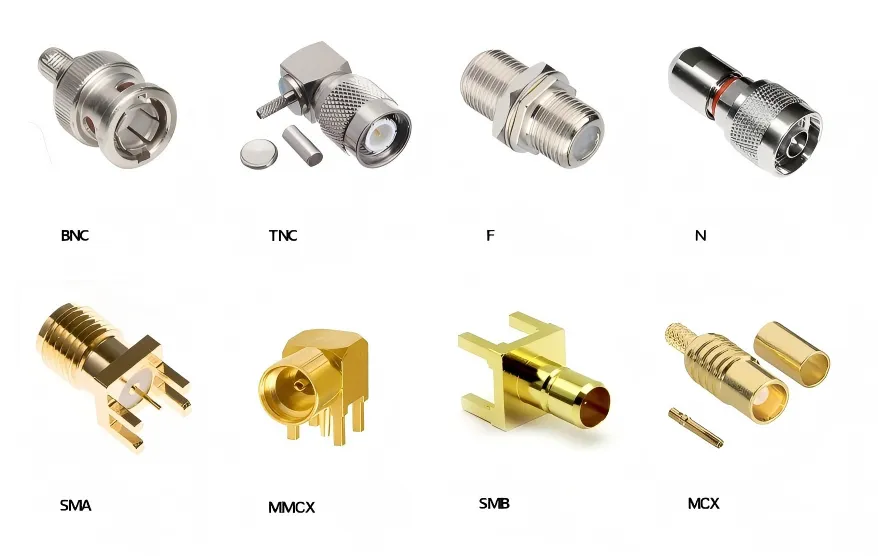 Diagram showing relationships between coaxial cable families (RG58, RG316) and common connectors (SMA, BNC, N-type) Diagram showing relationships between coaxial cable families (RG58, RG316) and common connectors (SMA, BNC, N-type)
