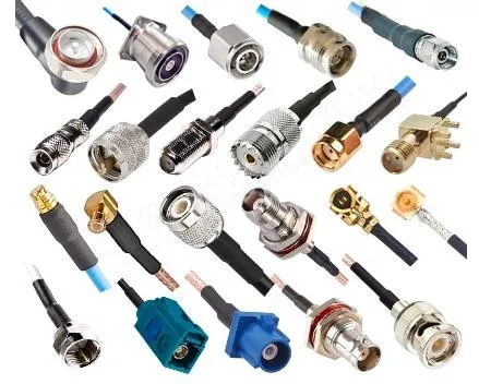 Diagram showing how 50-ohm coaxial cable connects to different connector types: SMA, BNC, N-type, and MMCX Diagram showing how 50-ohm coaxial cable connects to different connector types: SMA, BNC, N-type, and MMCX
