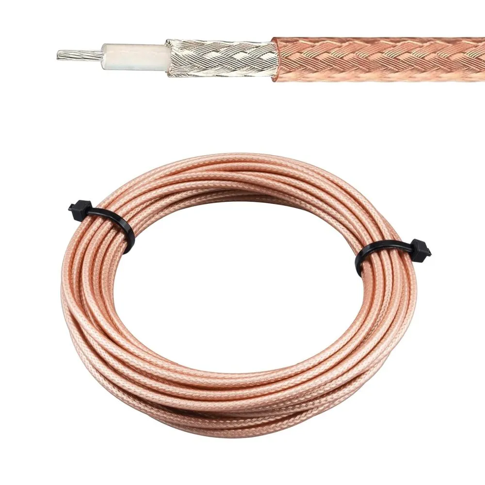 Close-up of RG316 coaxial cable, showing its small diameter, PTFE dielectric, and braided shield Close-up of RG316 coaxial cable, showing its small diameter, PTFE dielectric, and braided shield