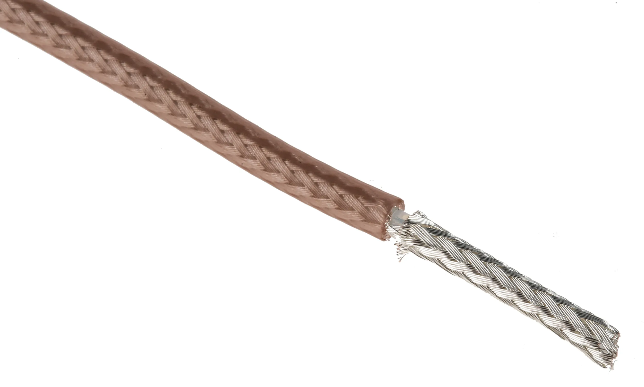 Close-up of RG316 coaxial cable showing its construction: inner conductor, dielectric, braid, and jacket Close-up of RG316 coaxial cable showing its construction: inner conductor, dielectric, braid, and jacket