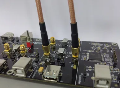 Diagram illustrating an SMA to BNC cable as a short section of RF coaxial cable within a continuous 50-ohm transmission line Diagram illustrating an SMA to BNC cable as a short section of RF coaxial cable within a continuous 50-ohm transmission line