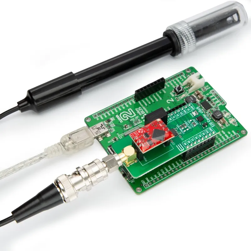 Diagram showing the connection path: SMA device → SMA to BNC adapter → BNC instrument Diagram showing the connection path: SMA device → SMA to BNC adapter → BNC instrument