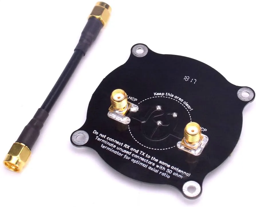 Diagram showing aircraft with LHCP antenna and goggles with RHCP antenna, with broken waves indicating signal loss Diagram showing aircraft with LHCP antenna and goggles with RHCP antenna, with broken waves indicating signal loss