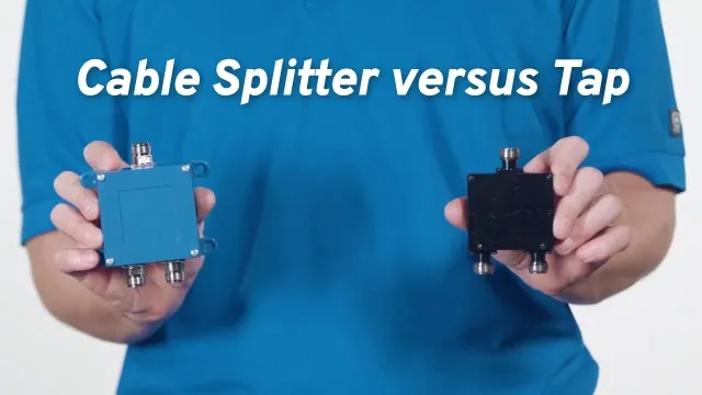 Diagram showing a splitter feeding multiple branches, with one branch having significantly lower signal due to long cable or poor routing Diagram showing a splitter feeding multiple branches, with one branch having significantly lower signal due to long cable or poor routing