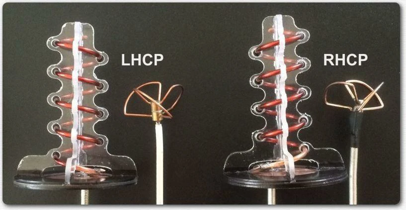 LHCP and RHCP circular polarized antennas for FPV receiver polarization matching LHCP and RHCP circular polarized antennas for FPV receiver polarization matching