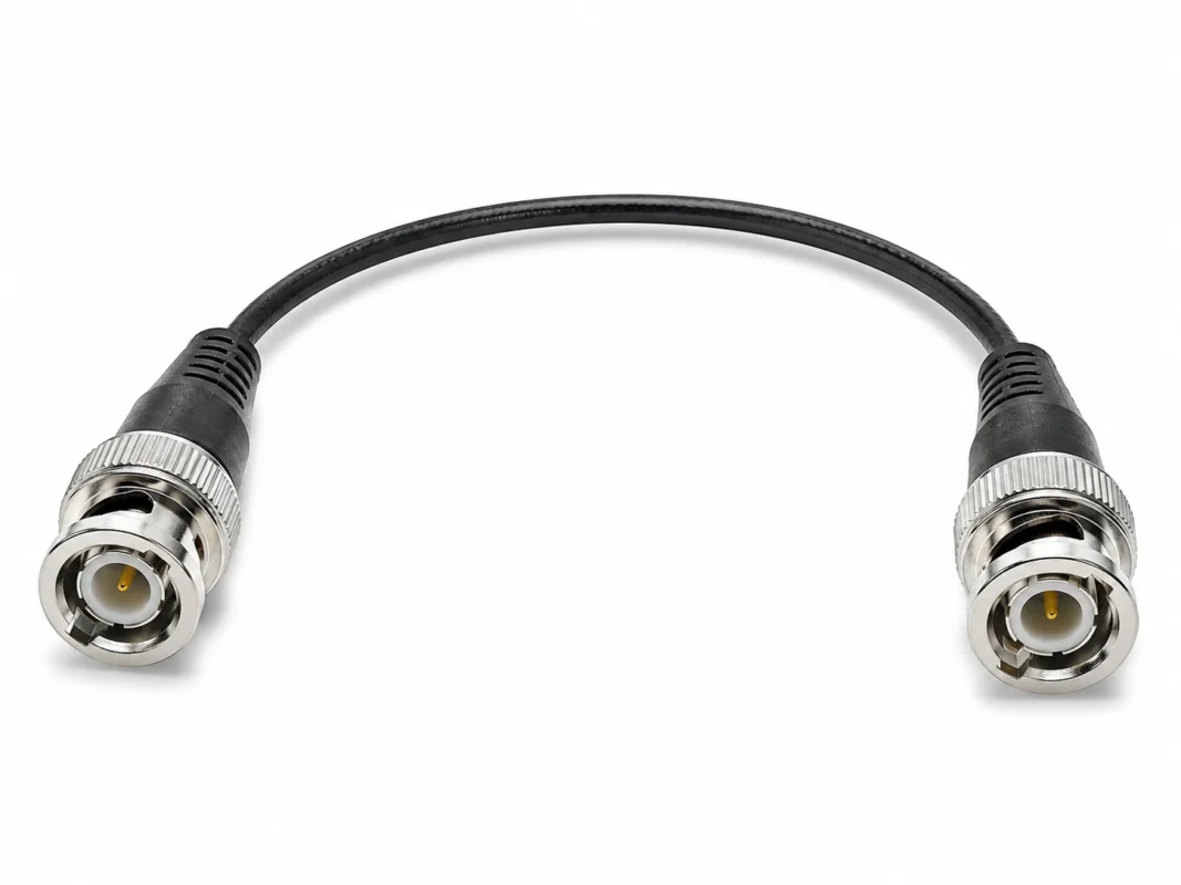 Short BNC male to male coaxial jumper cable with straight connectors Short BNC male to male coaxial jumper cable with straight connectors