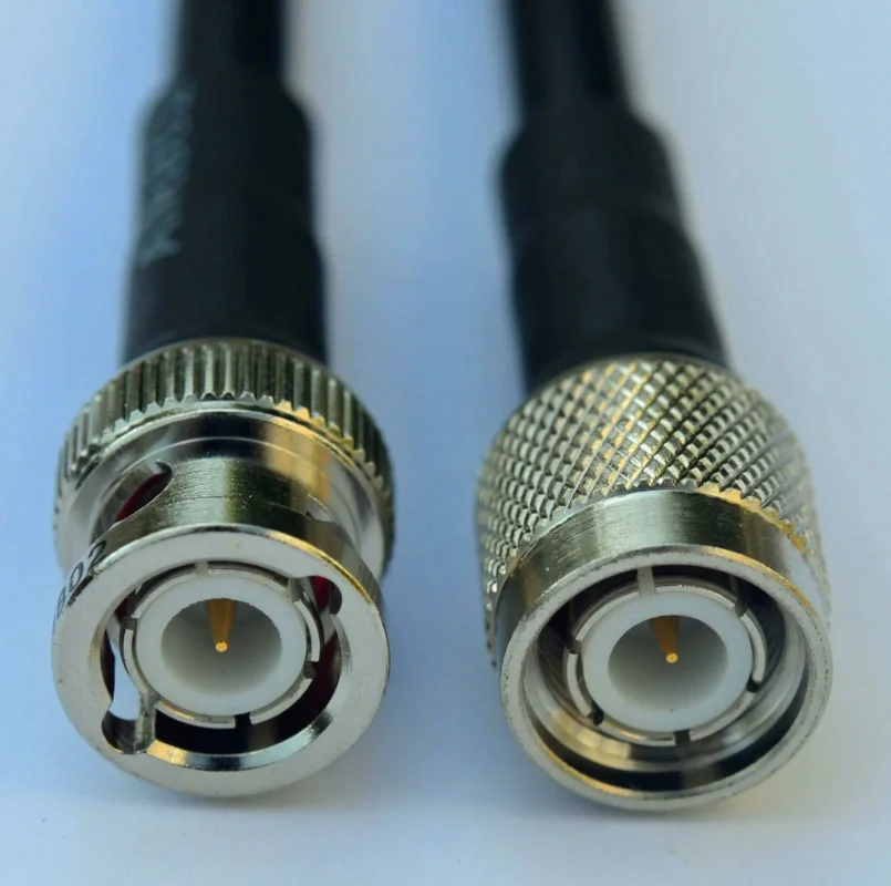 BNC male and TNC male cable connectors showing different coupling mechanisms BNC male and TNC male cable connectors showing different coupling mechanisms