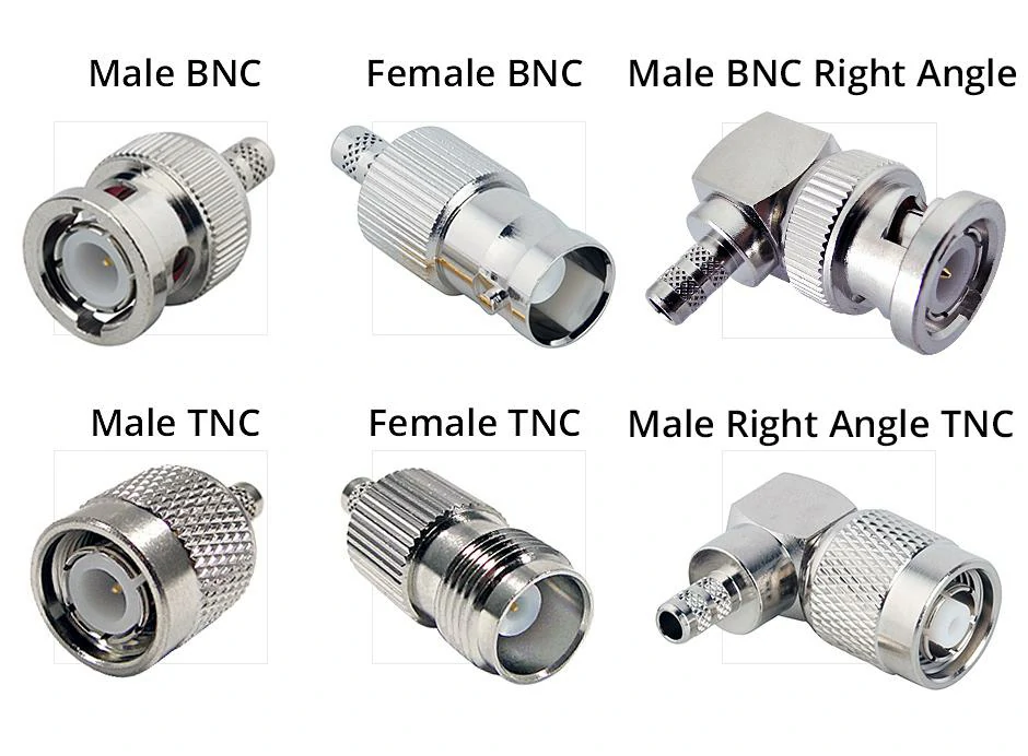 Comparison of male, female, and right-angle BNC and TNC connector types Comparison of male, female, and right-angle BNC and TNC connector types