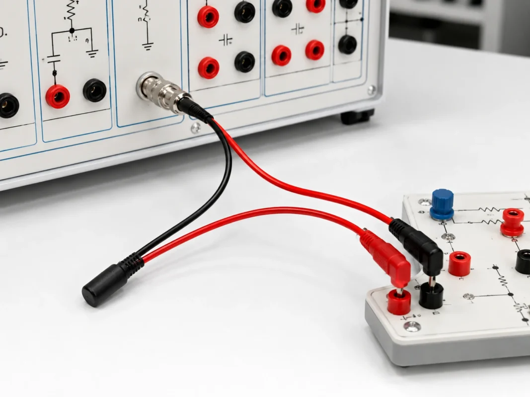 BNC to banana adapter cable connecting laboratory training equipment to red and black binding posts BNC to banana adapter cable connecting laboratory training equipment to red and black binding posts