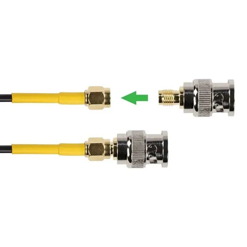 BNC to SMA adapter connecting an SMA coaxial cable to a BNC interface BNC to SMA adapter connecting an SMA coaxial cable to a BNC interface