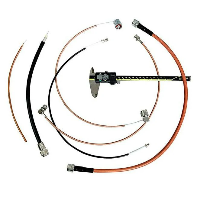 Custom RF cable assemblies with digital caliper for length measurement Custom RF cable assemblies with digital caliper for length measurement