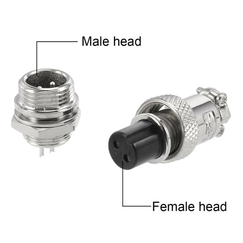 GX12 2-pin male socket and female cable plug identification GX12 2-pin male socket and female cable plug identification