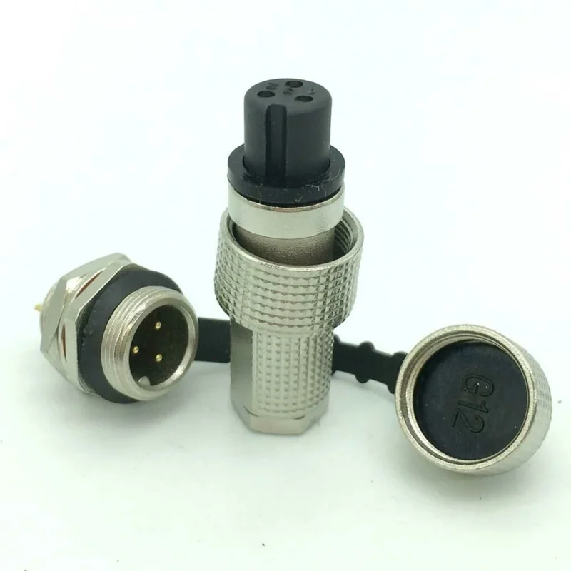 GX12 3-pin aviation connector plug and panel socket with protective cap GX12 3-pin aviation connector plug and panel socket with protective cap
