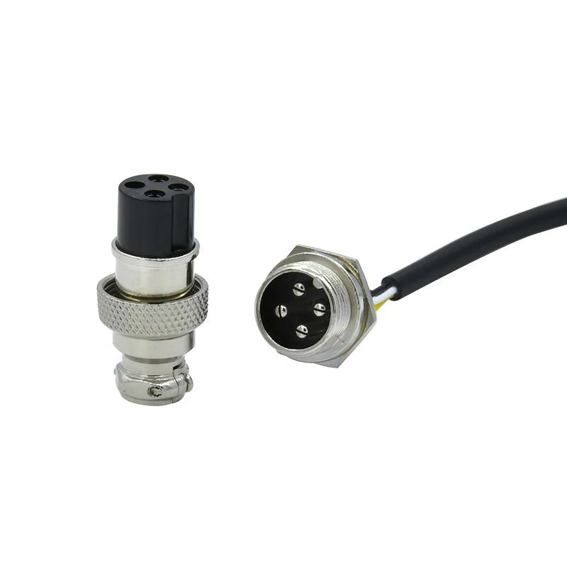 GX12 4-pin female plug and male panel socket with connected cable GX12 4-pin female plug and male panel socket with connected cable