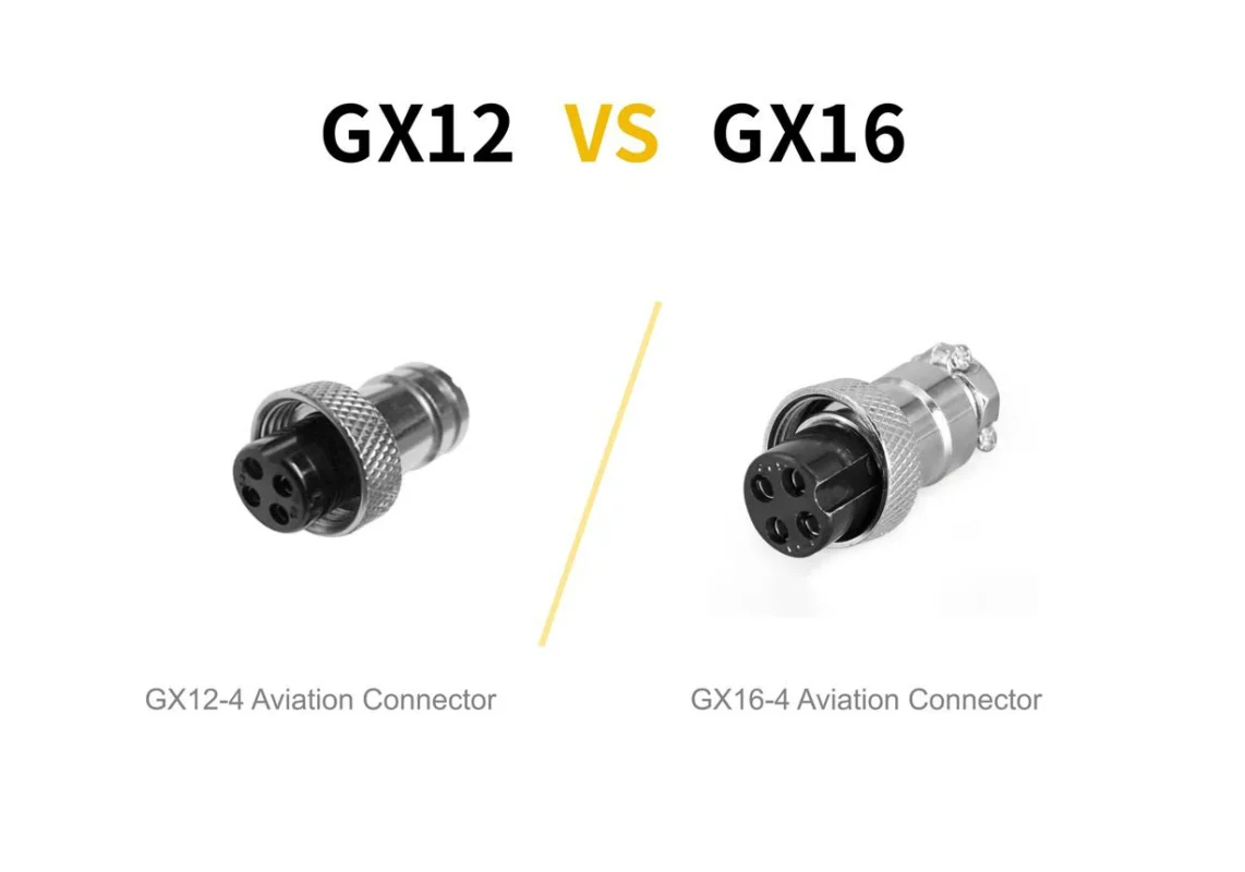 GX12-4 vs GX16-4 aviation connector comparison with four-pin female plugs GX12-4 vs GX16-4 aviation connector comparison with four-pin female plugs