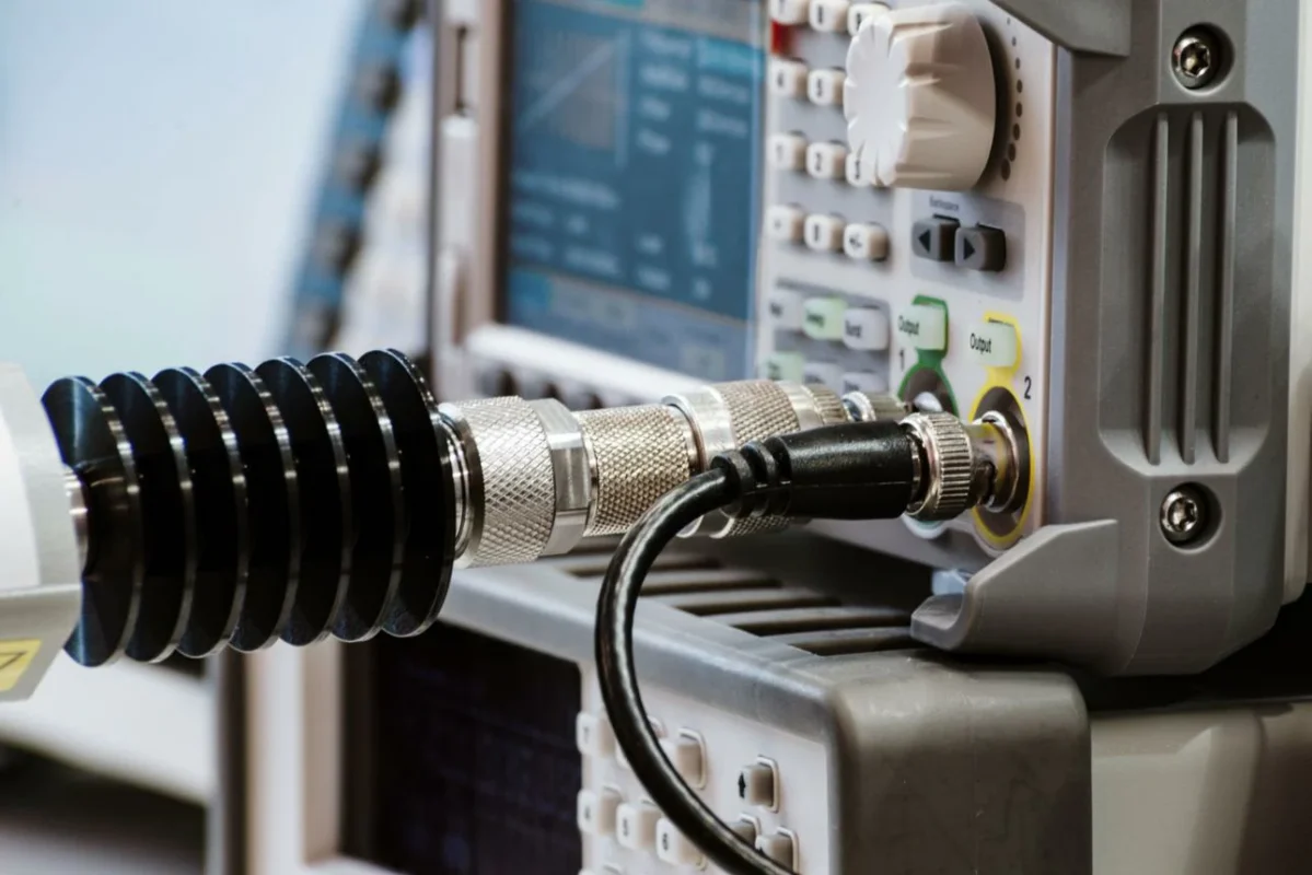N type adapter connected to RF laboratory test instrument N type adapter connected to RF laboratory test instrument