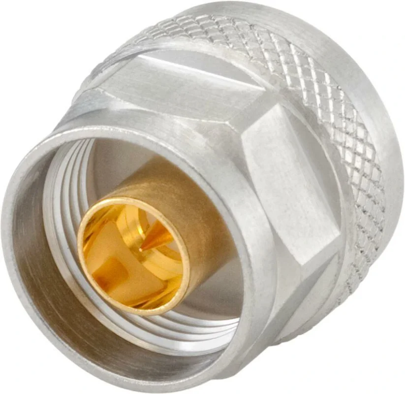 N type RF connector with threaded coupling and gold-plated center contact N type RF connector with threaded coupling and gold-plated center contact