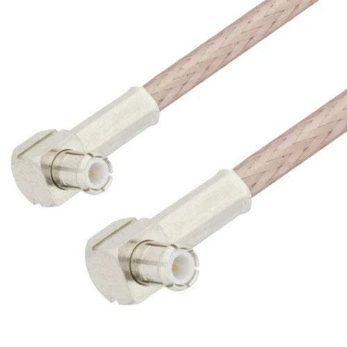 Dual right angle MCX coaxial cable assembly for compact RF connections Dual right angle MCX coaxial cable assembly for compact RF connections