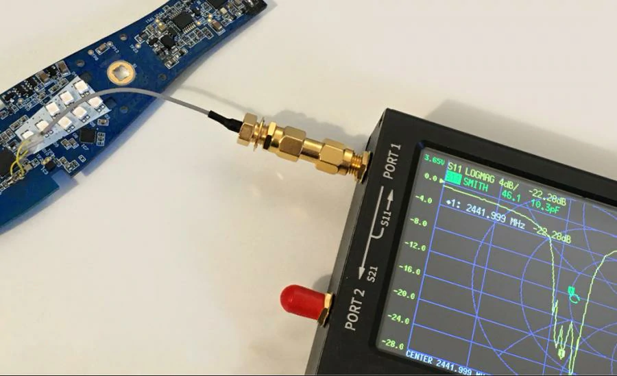 SMA adapters and RF cables used for circuit board testing with a network analyzer SMA adapters and RF cables used for circuit board testing with a network analyzer