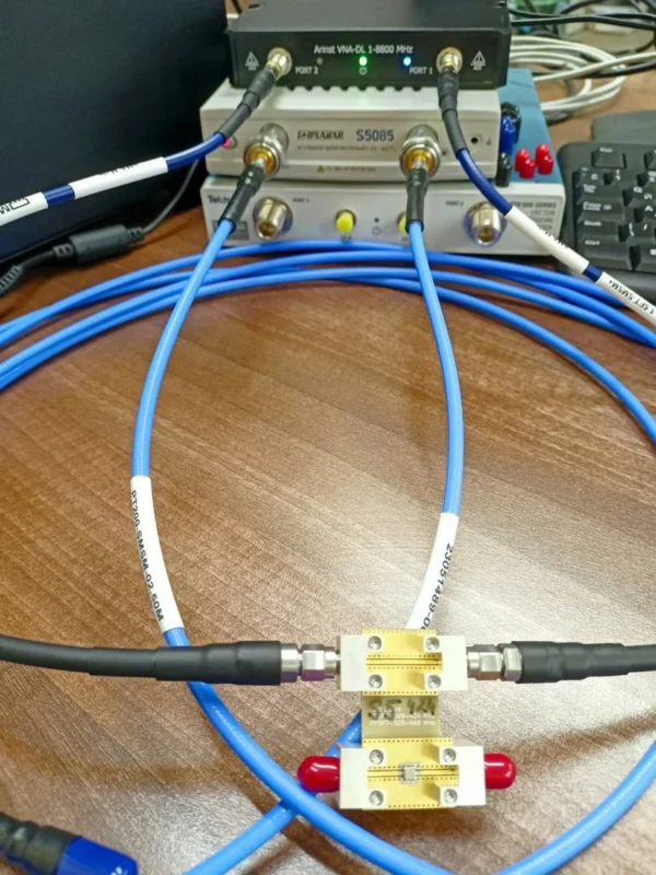 SMA test cables connected to microwave components in a VNA measurement system SMA test cables connected to microwave components in a VNA measurement system