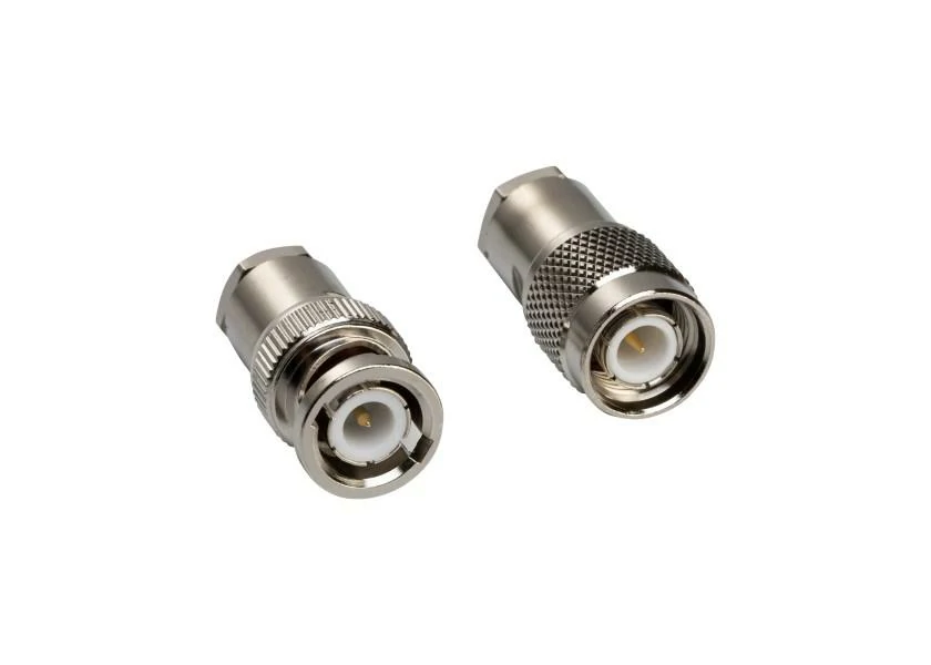 TNC male and female coaxial connectors on white background TNC male and female coaxial connectors on white background