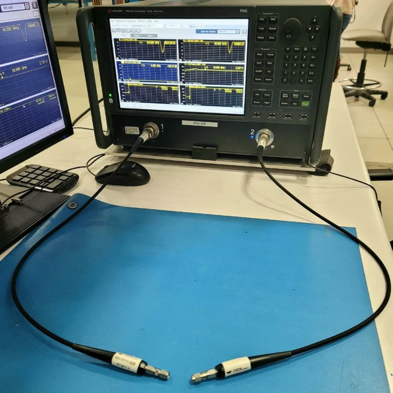 Vector network analyzer testing VSWR performance of an RF cable assembly Vector network analyzer testing VSWR performance of an RF cable assembly