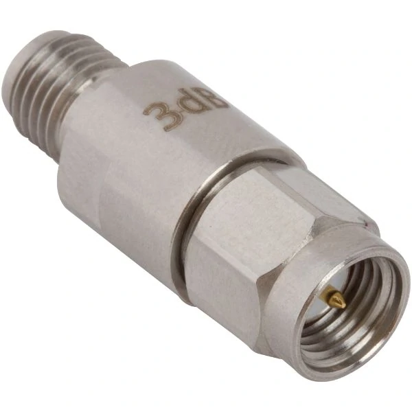 3dB SMA RF attenuator for reducing signal power in coaxial RF systems 3dB SMA RF attenuator for reducing signal power in coaxial RF systems