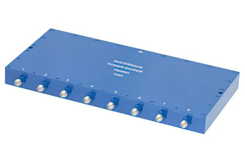 8-way RF power divider with SMA ports for multi-channel signal distribution 8-way RF power divider with SMA ports for multi-channel signal distribution