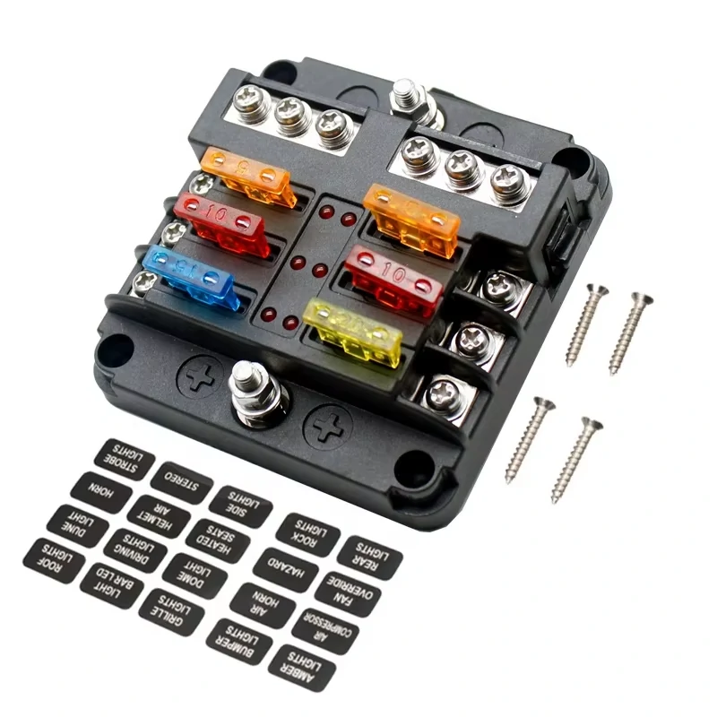 Automotive blade fuse block with multiple fuse positions for circuit protection Automotive blade fuse block with multiple fuse positions for circuit protection