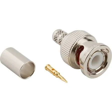 BNC male crimp connector with center contact and ferrule for coaxial cable termination BNC male crimp connector with center contact and ferrule for coaxial cable termination