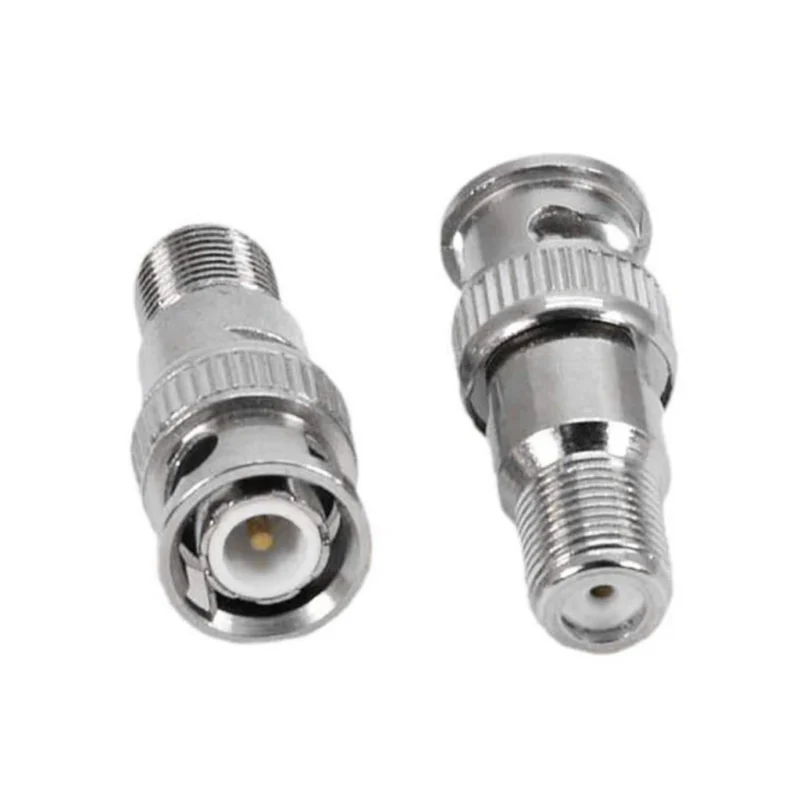 Straight BNC male to F female coaxial adapter with bayonet and threaded interfaces Straight BNC male to F female coaxial adapter with bayonet and threaded interfaces