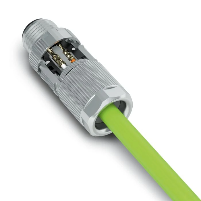 Cable crimp connector assembly showing internal contact structure and secure wire termination Cable crimp connector assembly showing internal contact structure and secure wire termination