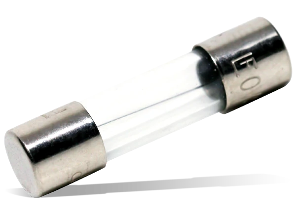 Transparent cartridge fuse with cylindrical glass body and metal terminals Transparent cartridge fuse with cylindrical glass body and metal terminals
