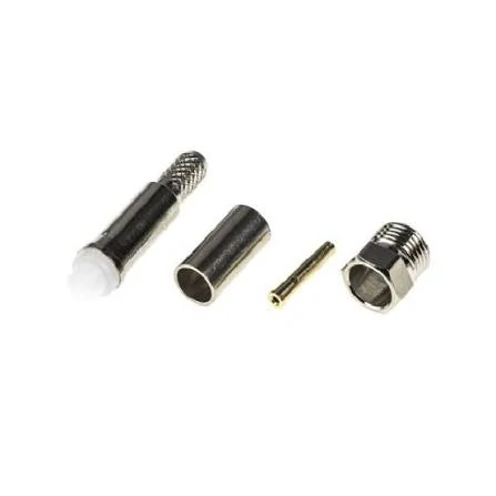 Compact FME coax connector parts including body, ferrule, center contact, and threaded shell Compact FME coax connector parts including body, ferrule, center contact, and threaded shell