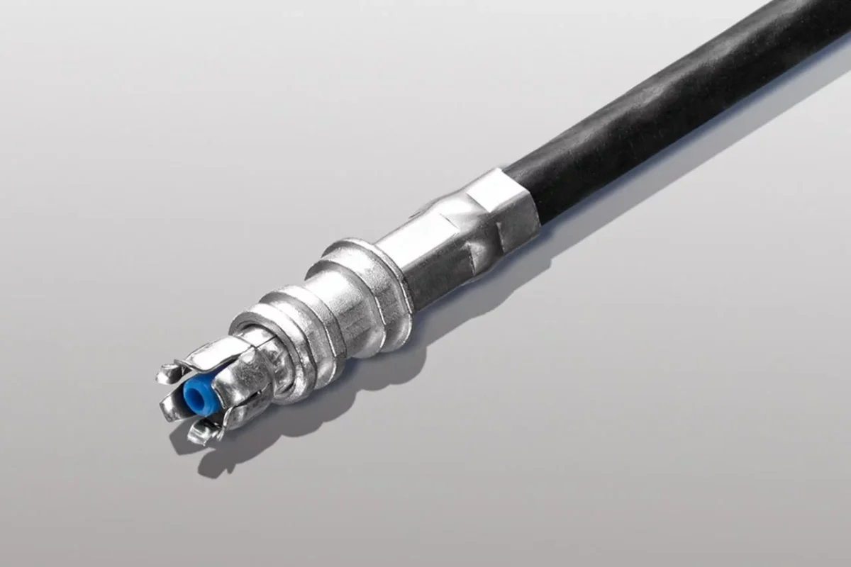 Automotive coax cable contact termination for a FAKRA connector assembly Automotive coax cable contact termination for a FAKRA connector assembly
