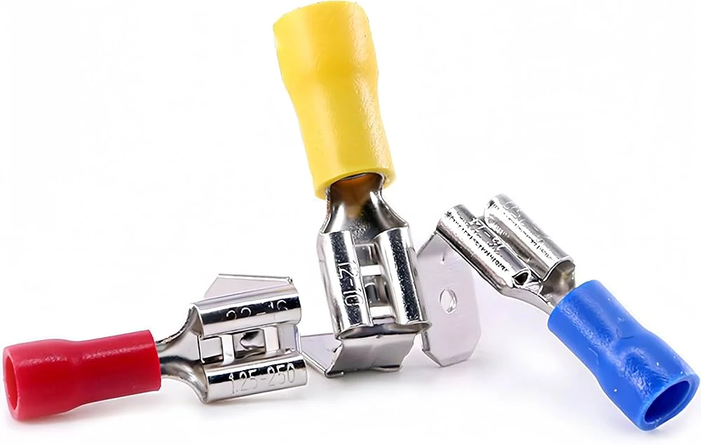 Female spade connector blade terminals in different sizes and insulation colors Female spade connector blade terminals in different sizes and insulation colors