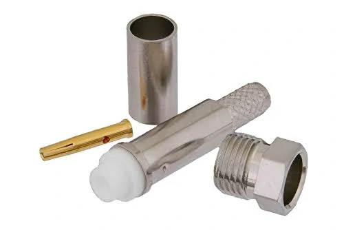 FME cable crimp connector kit with threaded shell, center pin, dielectric body, and ferrule FME cable crimp connector kit with threaded shell, center pin, dielectric body, and ferrule