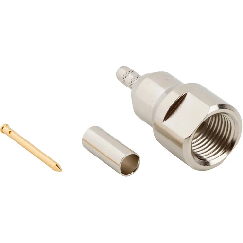Internally threaded FME coax connector with center contact and crimp ferrule Internally threaded FME coax connector with center contact and crimp ferrule