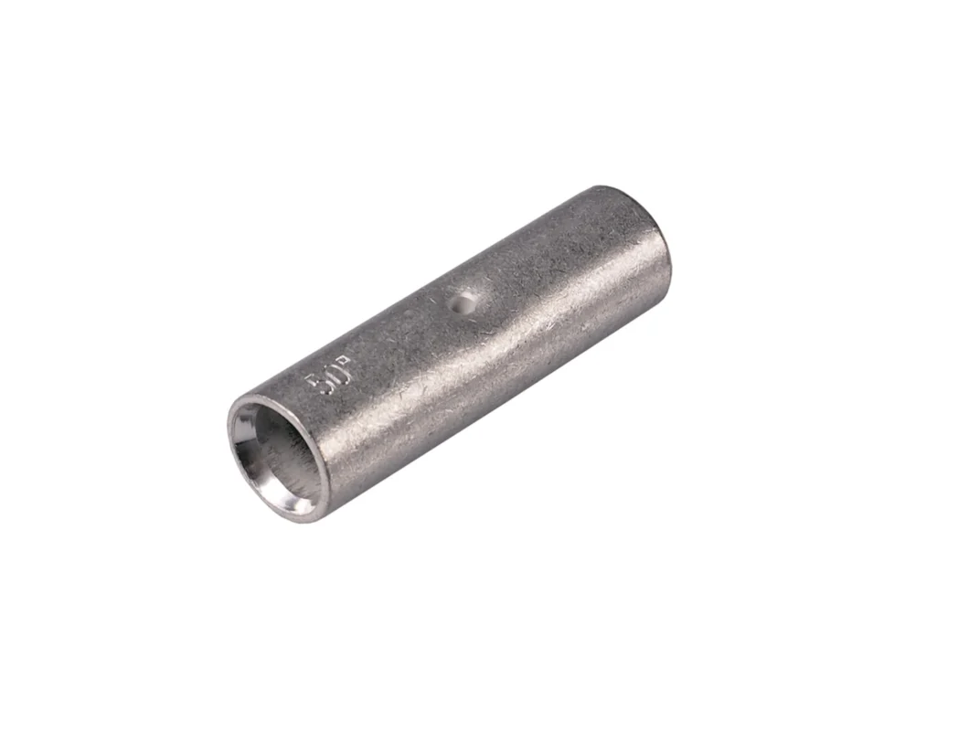Metal barrel butt connector designed for wire crimping and inline electrical splicing Metal barrel butt connector designed for wire crimping and inline electrical splicing